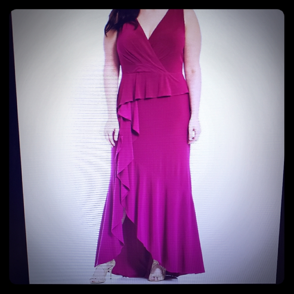 Adriana Papell plus size cascade gown